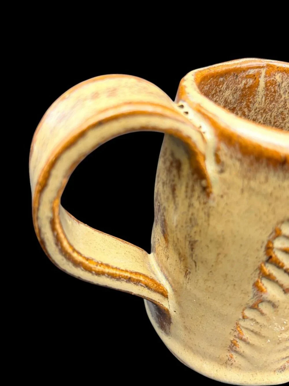 Vintage Studio Pottery Leaf Motif Ceramic Coffee Mug Signed Handmade Stoneware